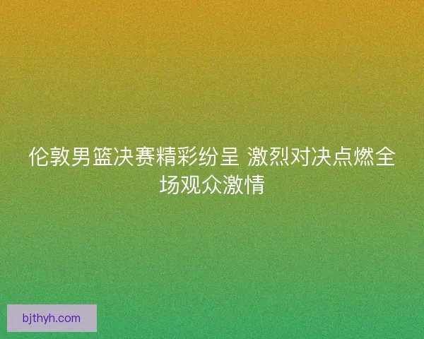 伦敦男篮决赛精彩纷呈 激烈对决点燃全场观众激情